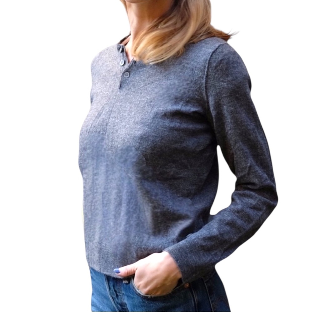 Vince Grey Pullover Sweater w/ Button Detail
